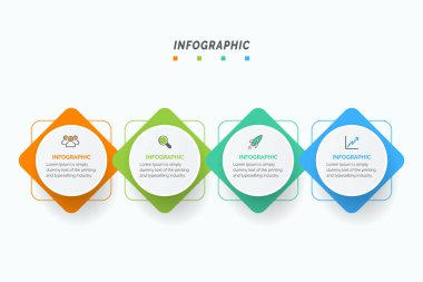 3 boyutlu kağıt etiketli vektör bilgi şablonu, entegre daireler. 4 seçenekli iş konsepti. İçerik, diyagram, akış şeması, adımlar, parçalar için