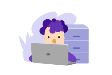 Avatar simgesi kişi akıllı adam çocuk bilgisayar düz vektörü önünde 