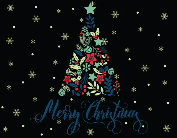 Mutlu Noeller ve Mutlu Tatiller Typography seti. Vektör logosu, metin tasarımı. Tebrik kartları, hediyeler, gömlekler vs. için kullanılabilir. Yılbaşı ağacı, ren geyiği, kar taneleri, çiçek çerçeveleri ve arka plan tasarımı olan kartlar.