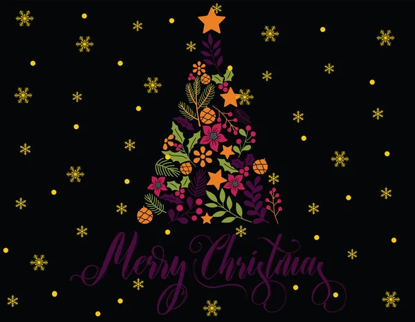 Mutlu Noeller ve Mutlu Tatiller Typography seti. Vektör logosu, metin tasarımı. Tebrik kartları, hediyeler, gömlekler vs. için kullanılabilir. Yılbaşı ağacı, ren geyiği, kar taneleri, çiçek çerçeveleri ve arka plan tasarımı olan kartlar.