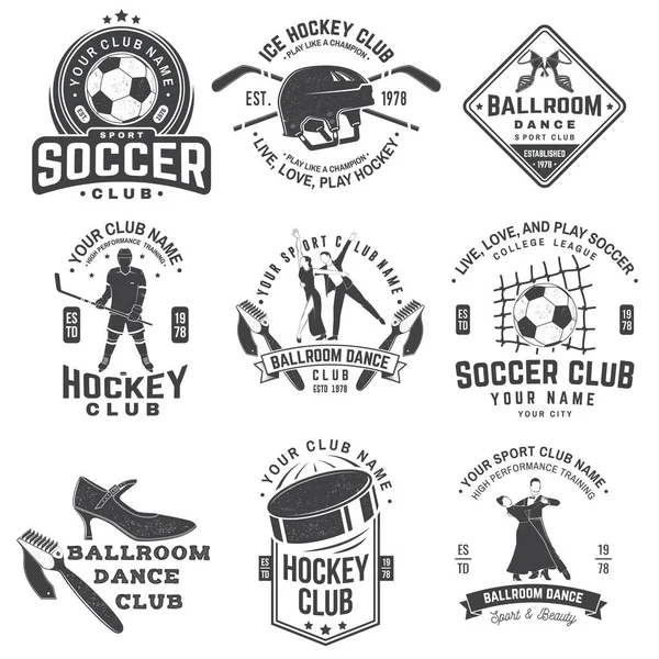 Conjunto Hockey Sobre Hielo Baile Salón Diseño Insignia Club Fútbol — Vector de stock