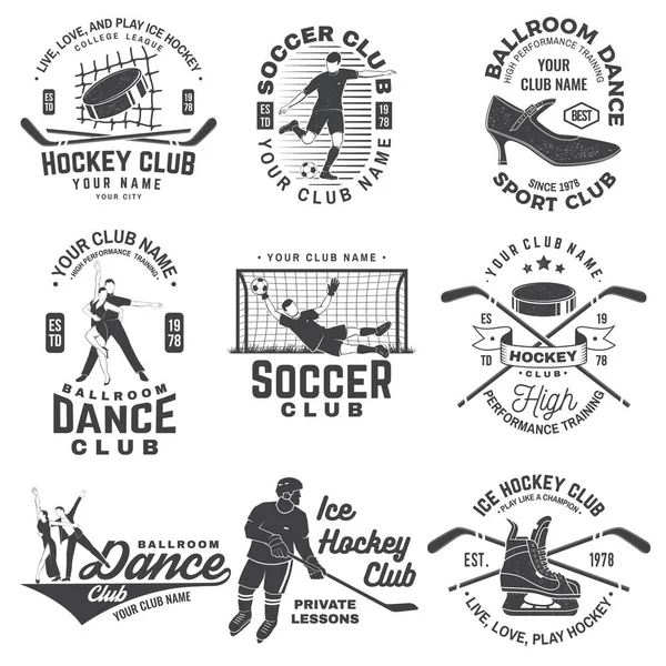 Набор Хоккейных Бальных Танцев Дизайн Бейджей Футбольного Клуба Векторная Иллюстрация — стоковый вектор