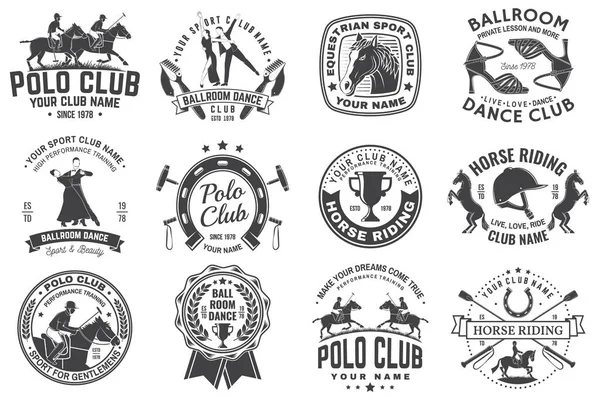 Polo Kulübü Seti Ata Binme Balo Kulübü Rozeti Amblem Logo — Stok Vektör