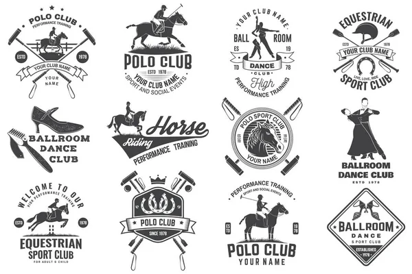 Set Polo Club Equitazione Sala Ballo Club Distintivo Emblema Logo — Vettoriale Stock
