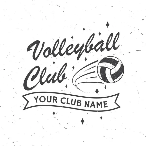 Voleybol kulübü rozet tasarımı. Vektör çizimi. Kolej ligi spor kulübü amblemi, işareti, logosu için. Klasik monokrom etiket, çıkartma, voleybol siluetleriyle yama