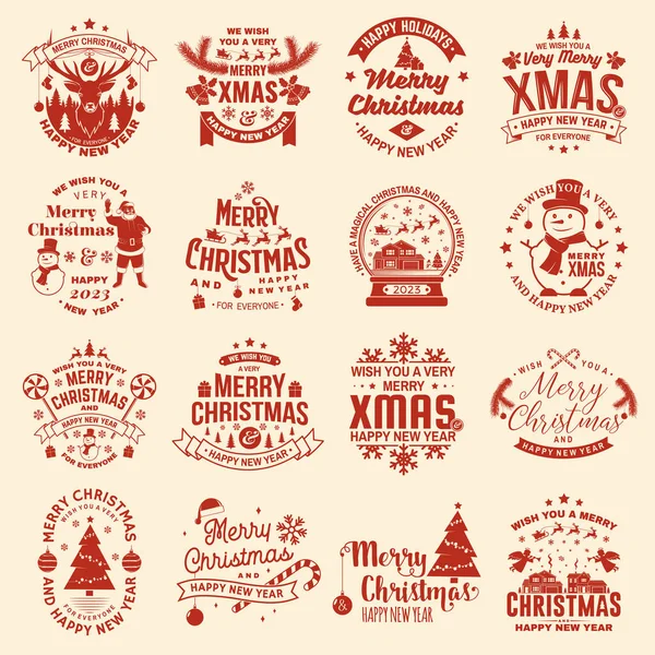 Набор Счастливого Рождества 2023 Новым Годом Штамп Наклейка Набор Цитаты — стоковый вектор