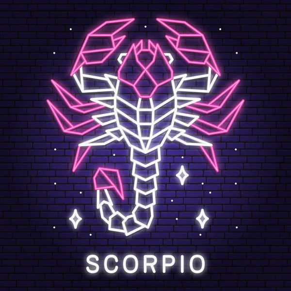 Zodiac Astrology Horoscope Neon Sign Scorpio Linear Design Vector Illustration — Stock Vector