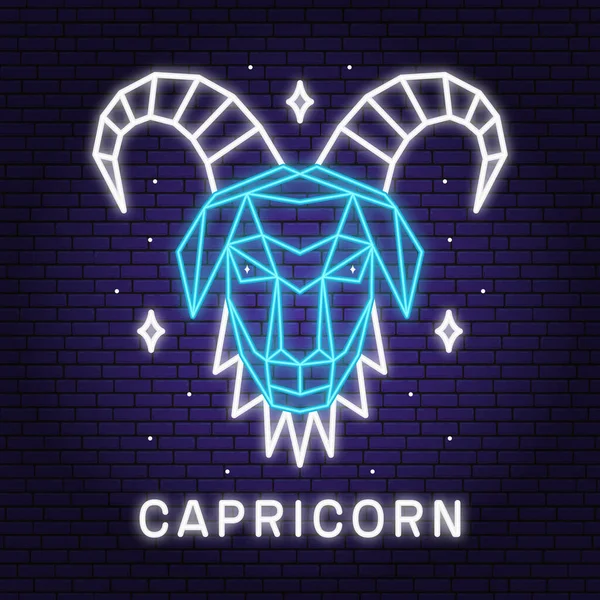 Zodiac Astrology Horoscope Neon Sign Capricorn Linear Design Vector Illustration — Stock Vector