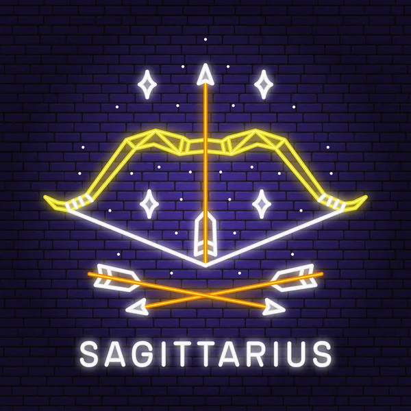 Zodiac Astrology Horoscope Neon Sign Sagittarius Linear Design Vector Illustration — стоковый вектор