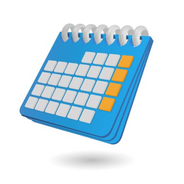 Örnek tasarımlı gerçekçi 3D takvim. Vektör İllüstrasyonu. Beyaz arkaplanda 3d takvim simgesi izole edildi.