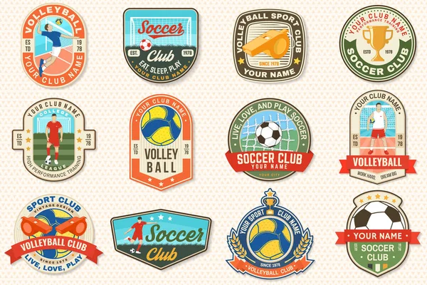 Ensemble Club Volley Ball Club Football Emblème Patch Autocollant Illustration — Image vectorielle