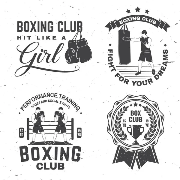 Sada Odznaku Boxerského Klubu Design Loga Vektorová Ilustrace Pro Symbol — Stockový vektor