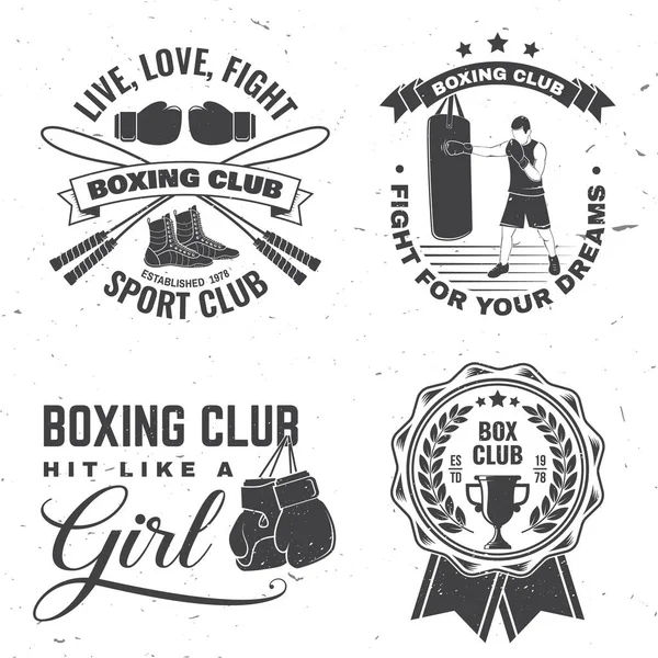 Sada Odznaku Boxerského Klubu Design Loga Vektorová Ilustrace Pro Symbol — Stockový vektor
