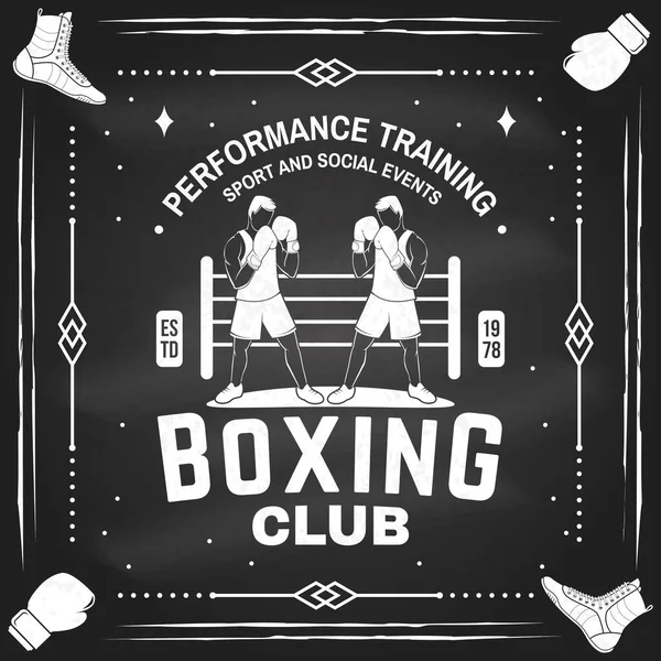 stock vector Boxing club badge, logo design on chalkboard. Vector illustration. For Boxing sport club emblem, sign, patch, shirt, template. Vintage monochrome label, sticker with Boxer Silhouette