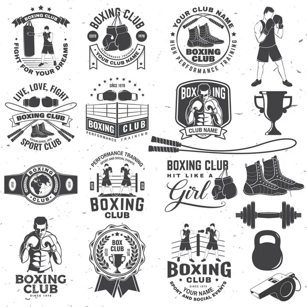 Conjunto Crachá Clube Boxe Design Logotipo Ilustração Vetorial Para Boxe —  Vetores de Stock