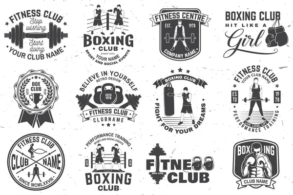 Conjunto Insignia Club Boxeo Fitness Diseño Logotipo Ilustración Vectorial Para — Vector de stock