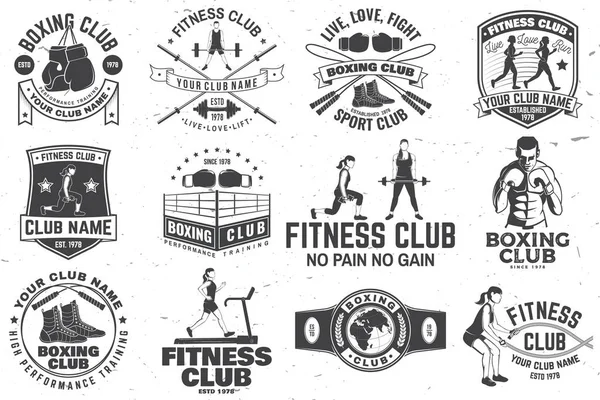 Boks Fitness Kulübü Rozeti Seti Logo Tasarımı Vektör Çizimi Spor — Stok Vektör