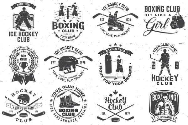 Σύνολο Του Boxing Club Και Ice Hockey Club Σήμα Σχεδιασμός — Διανυσματικό Αρχείο