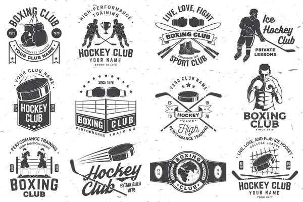 Sada Boxerského Klubu Odznaku Hokejového Klubu Design Loga Vektor Pro — Stockový vektor