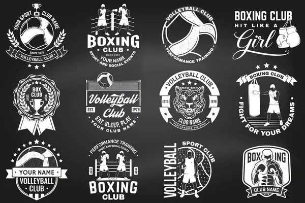 Sada Odznaku Boxerského Klubu Volejbalového Klubu Design Loga Tabuli Vektor — Stockový vektor