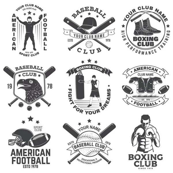 Sada Boxerských Amerických Fotbalových Baseballových Odznaků Vektor Pro Košili Logo — Stockový vektor