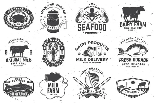 Свіжі Морепродукти Значок Сільського Молока Логотип Вектор Дизайн Типографії Восьминогами — стоковий вектор