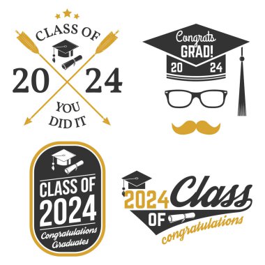 2024 Vector Sınıfı rozet seti. Gömlek, baskı, mühür, üst üste veya damga, selamlama, davetiye kartı kavramı. Typography tasarımı - stok vektörü.