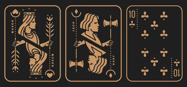 Satz Spielkarten Dame Bube Vektorillustration Esoterische Magische Royal Spielkarte Königin — Stockvektor