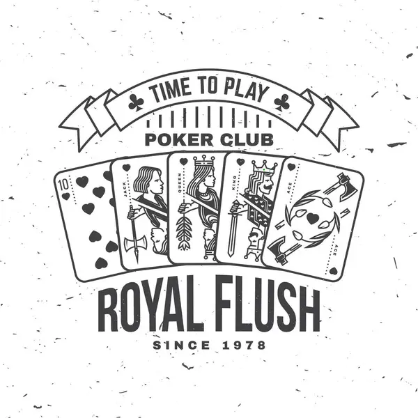 Time Play Vintage Monochrome Print Logo Badge Poker Royal Flush — Stock Vector
