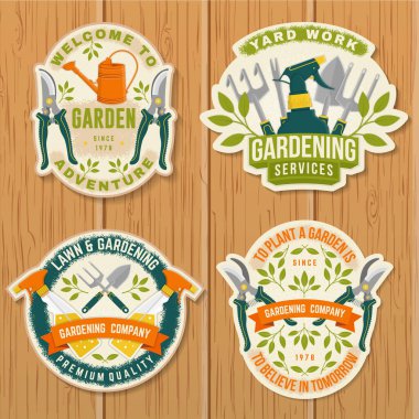 Bahçe işleri, bahçe işleri, amblem, etiket, yama, çıkartma... İşaret, yama, el kesicili gömlek tasarımı, bahçe budama makinesi, sulama kutusu, bahçe malzemesi.