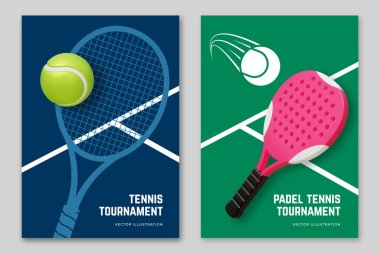 Tenis ve Padel tenis şampiyonası ya da turnuva poster tasarımı. Vektör illüstrasyonu.