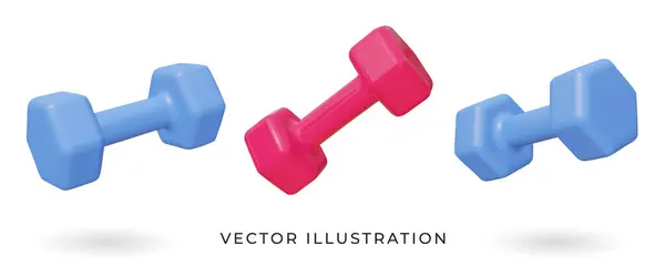 Set Realistic Dumbbells Isolated White Background Vector Illustration Gym Fitness — Stock Vector