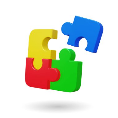 3 boyutlu oyuncak bulmacası. Vektör çizimi. Yapboz parçaları birleşiyor. İş ortaklığı ya da takım çalışması. Çocuklar için oyuncak bulmaca hediyesi