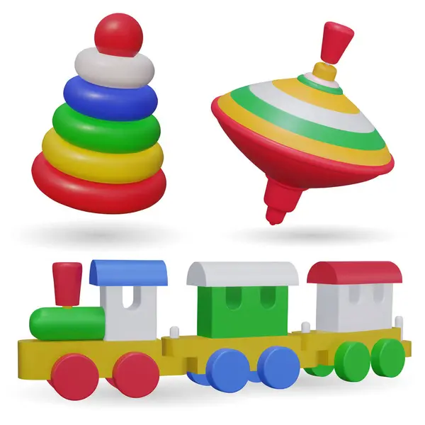 Zestaw Retro Zabawek Kolorowe Obrotowe Gry Dla Dzieci Żyroskop Twirl — Wektor stockowy