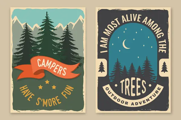 Set Von Camping Retro Postern Vektorillustration Konzept Für Hemd Oder lizenzfreie Stockillustrationen
