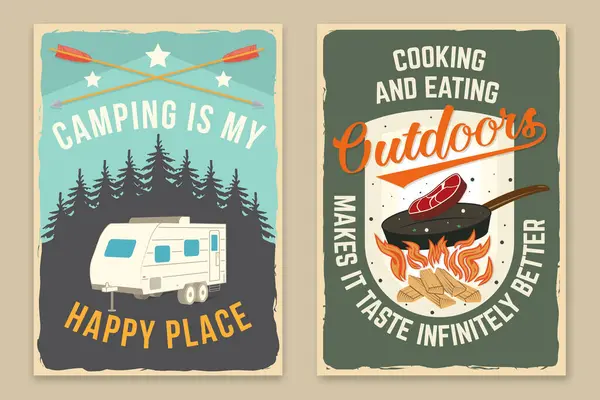 Set Von Camping Retro Postern Vektorillustration Konzept Für Hemd Oder Stockvektor