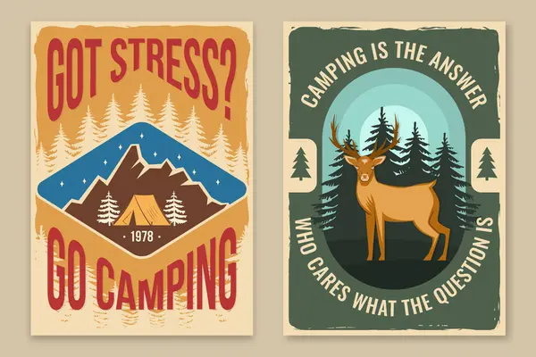 Set Von Camping Retro Postern Vektorillustration Flyer Broschüre Banner Template lizenzfreie Stockvektoren