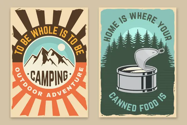 Set Von Camping Retro Postern Vektorillustration Flyer Broschüre Banner Template Vektorgrafiken