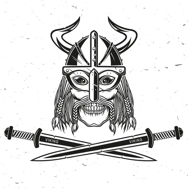 Totenkopf Wikinger Mit Gekreuztem Schlachtschwert Vektorillustration Für Wikinger Embleme Etiketten Stockillustration