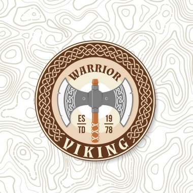 Viking warrior logo, badge, sticker. Vector illustration. For emblems, labels and patch. Double Axe Medieval Weapon, vintage monochrome style. clipart