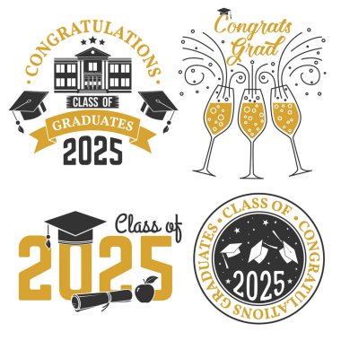2025 Sınıfı rozetler. Gömlek, baskı, mühür, üst üste veya damga, selamlama, davetiye kartı kavramı. Typography tasarımı - stok vektörü.