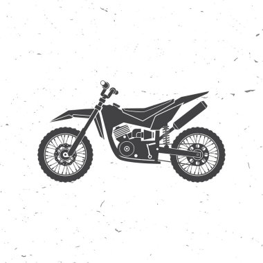 Dağ tepesi için motosiklet. Vektör çizimi. Ekstrem atlama ve yarış için spor motosikleti. Motokros bisiklet simgesi siluetleri