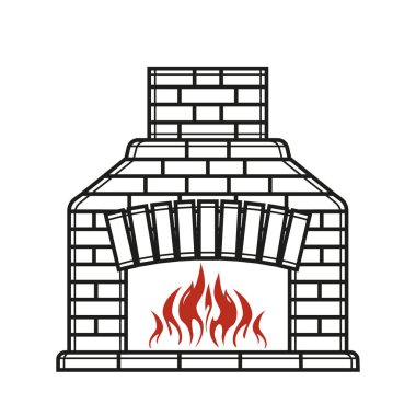 Fırın ana hatları düzenlenebilir vuruş simgesi. Şömine tabelası. Vektör çizimi. Web ve mobil, modern minimalist düz tasarım için ince çizgi simgesi