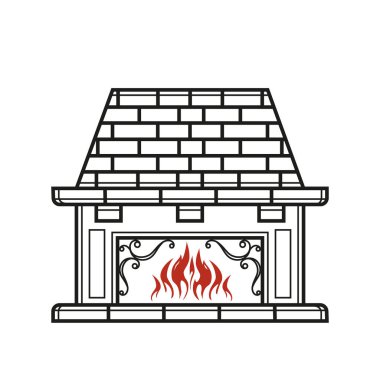 Fırın ana hatları düzenlenebilir vuruş simgesi. Şömine tabelası. Vektör çizimi. Web ve mobil, modern minimalist düz tasarım için ince çizgi simgesi