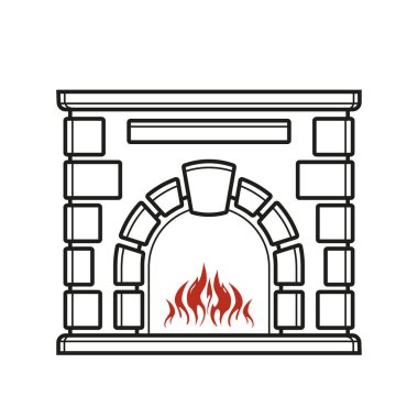 Fırın ana hatları düzenlenebilir vuruş simgesi. Şömine tabelası. Vektör çizimi. Web ve mobil, modern minimalist düz tasarım için ince çizgi simgesi