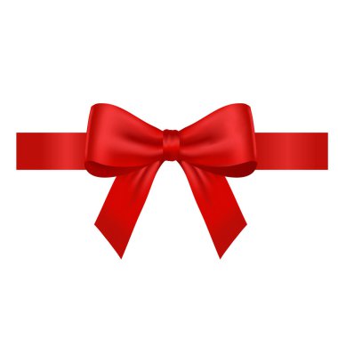 Kırmızı gerçekçi fiyonk. Vektör çizimi. Noel hediyeleri için kırmızı kurdele, Sevgililer Günü, doğum günü unsuru şablonu