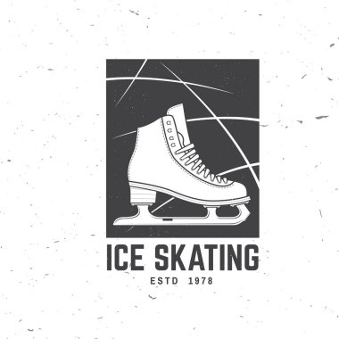 Buz pateni kulübü logosu, rozet tasarımı. Tişört ya da logo, baskı, pul ya da buz pateni ile t-shirt konsepti. Kış sporu. Vektör illüstrasyonu