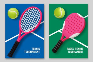 Tenis ve Padel tenis şampiyonası ya da turnuva poster tasarımı. Vektör illüstrasyonu.