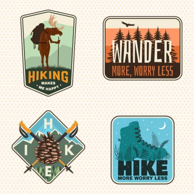 Poster için ekstrem macera eserleri, üzerinde kamp alıntısı olan çıkartmalar. Vektör. Gömlek, logo, baskı, pul ya da tişört konsepti. Yaz kampı.