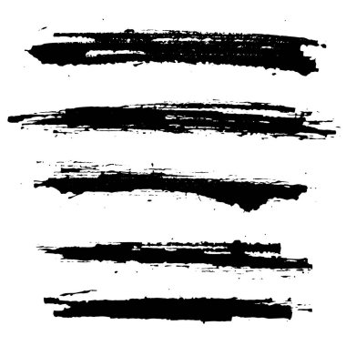 Bir dizi siyah mürekkep fırçası darbesi. Vektör çizimi. Kirli suluboya dokusu, kutu, çerçeve, grunge arkaplan, sıçrama veya sosyal medya için yaratıcı şekil.
